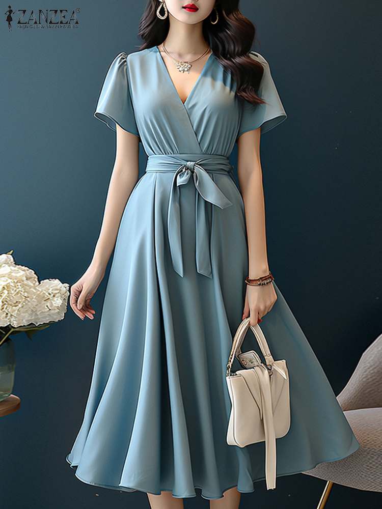 Women Formal Wear Zara - Zanzea 2024 Elegante Korte Mouw A-lijn