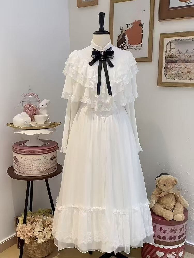 Women Formal Wear With Skirt - Japanse kanten jurk met korte mouwen