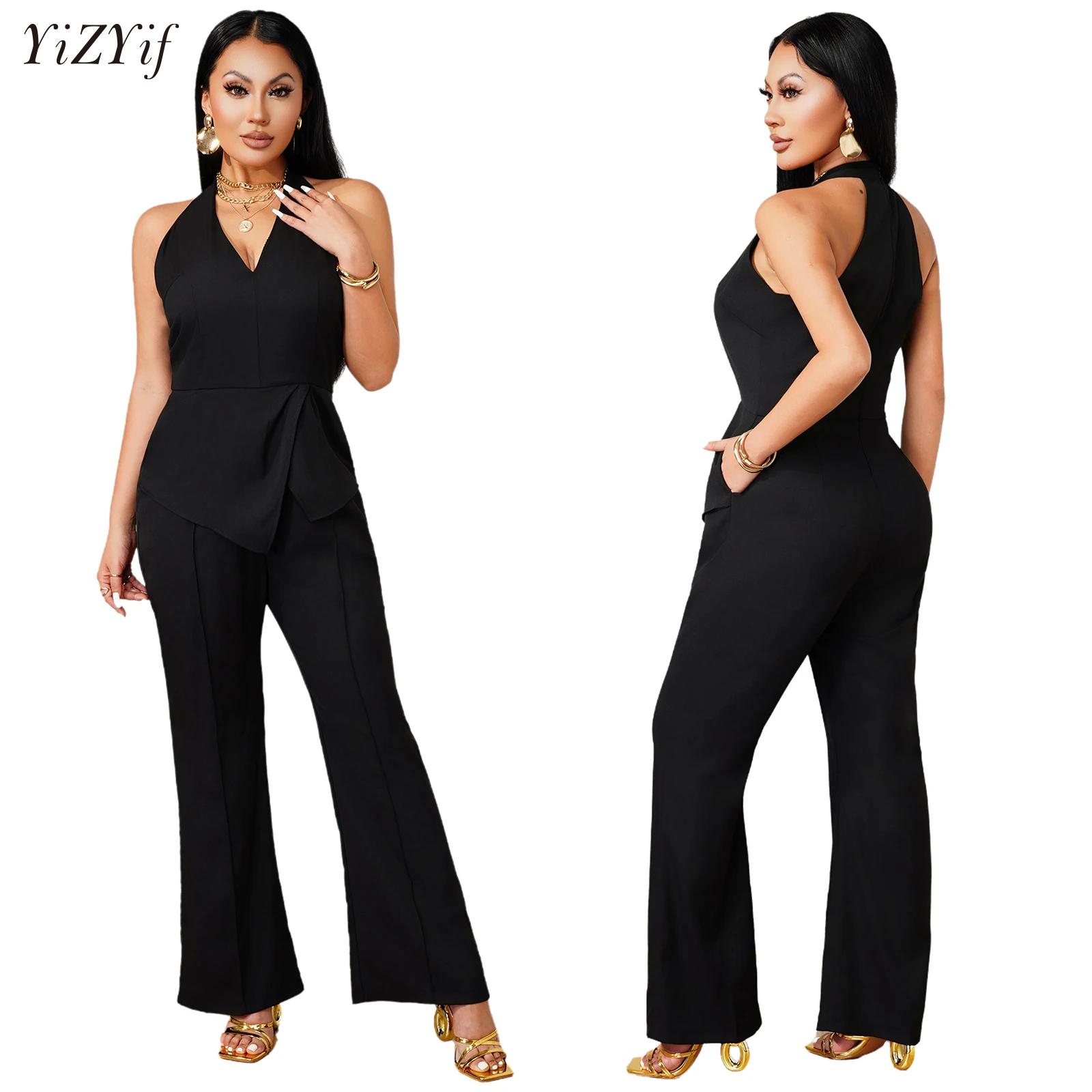 Women'S Elegant Formal Wear - Mouwloze V-hals jumpsuit met asymmetrische, gedrapeerde
