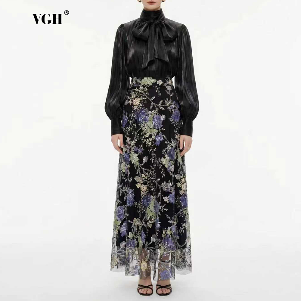 Women Formal Wear With Skirt - VGH Elegante Chique Zwarte Bloemrijke Tweedelige