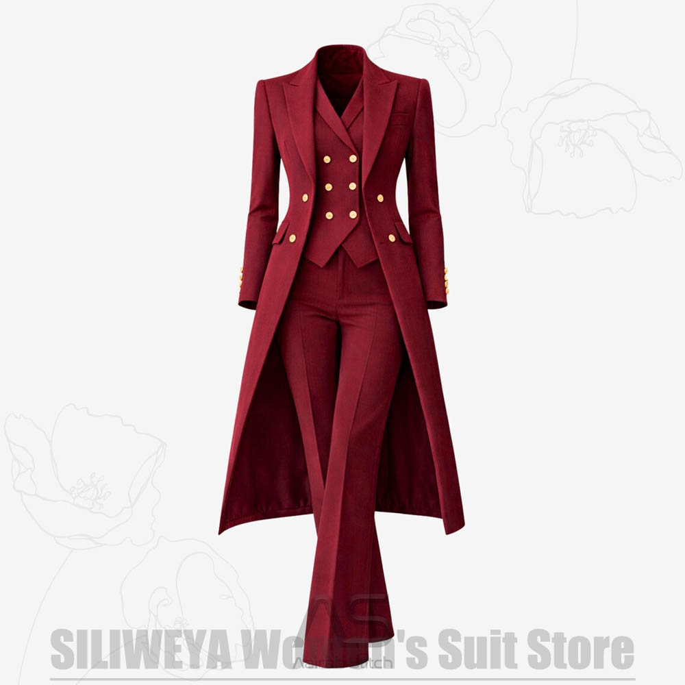 Women'S Elegant Formal Wear - Damespak 3-delig dubbelgeknoopt lange jas vest