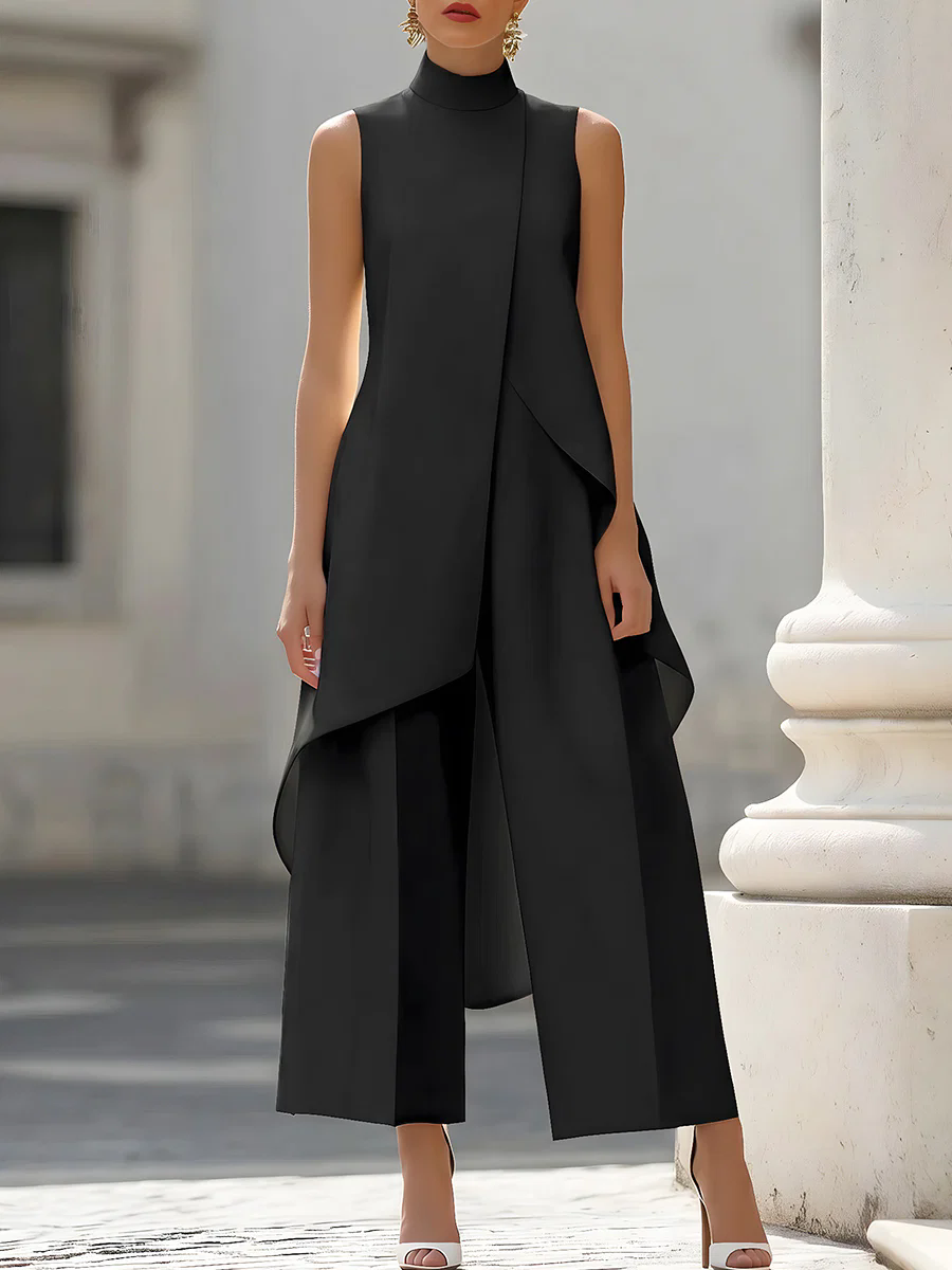 Women'S Elegant Formal Wear - Mouwloze jumpsuit met hoge hals, asymmetrische